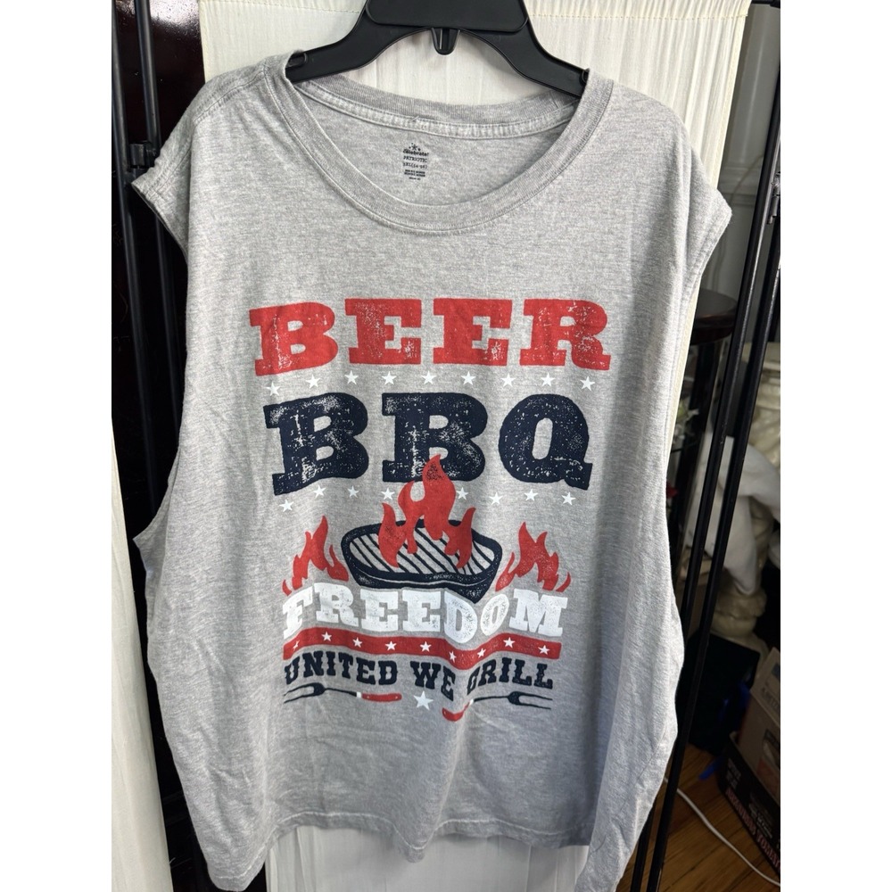 Celebrate Patriotic Beer BBQ Freedom Graphic Shirt men's 3XL Gray USA - Picture 2 of 5